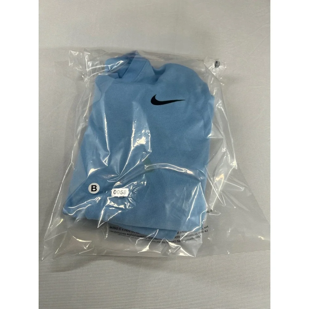 Nike Dri-FIT Mens Long Sleeve Training Shirt Light Blue Swoosh Logo Large